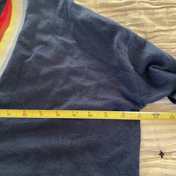 Central Park West Deep V Neck Rainbow Trim Sweater sz L Preppy Academia 90s Y2k - Picture 6 of 8